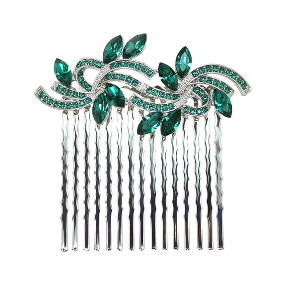 Faship Gorgeous Green Rhinestone Crystal Floral Hair Comb