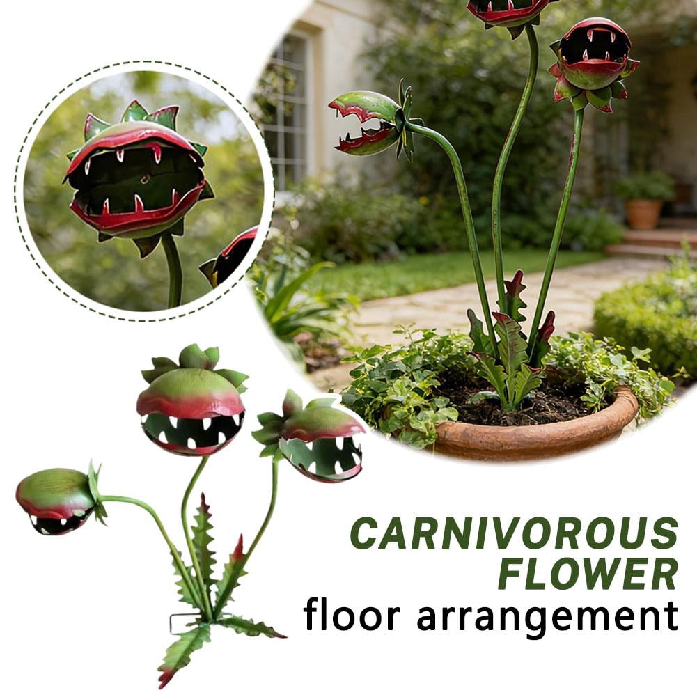Wrought Iron Piranha Plant Garden Stake, Robust Metal Carnivorous Flower Statue, Resilient Hand-Painted Spooky Yard Art for Halloween & Gothic Decor, Sturdy 11.8-Inch Outdoor Ground Ornament