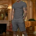 thumbnail image 3 of DDAPJ pyju Mens Shorts Set 2 Piece Outfits Solid Casual Sport Suit Short Sleeve Crewneck Tee Shirt and Shorts Matching Sets Lightweight Workout Set Dark Gray M, 3 of 9
