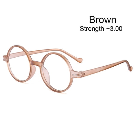 Men Round Frame Vision Care Portable Presbyopia Eyeglasses Far Sight Eyewear Anti-UV Blue Rays Reading Glasses BROWN STRENGTH +3.00