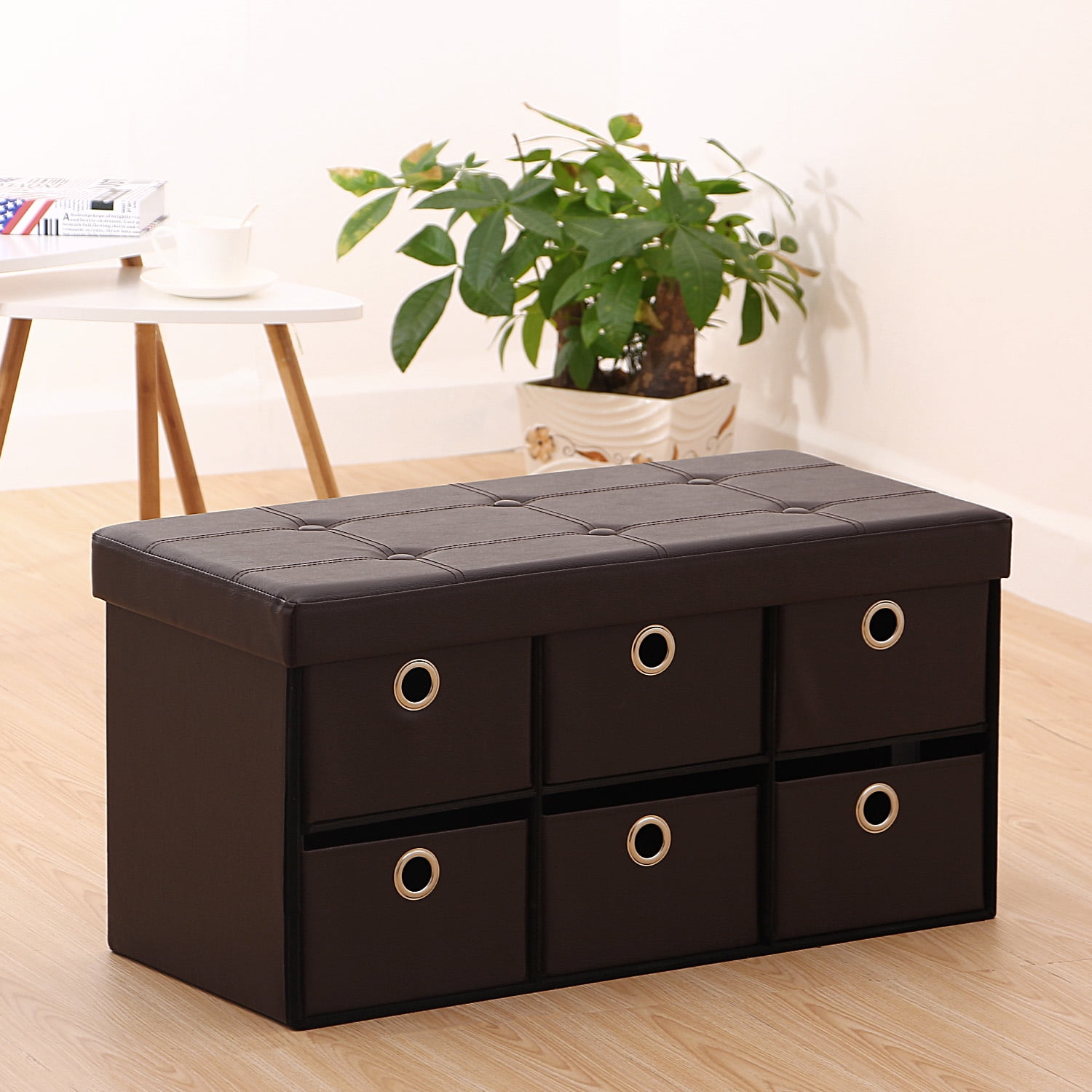 Allieroo 6 Drawer Dividers Leather Folding Ottoman Storage Box 30 Inch