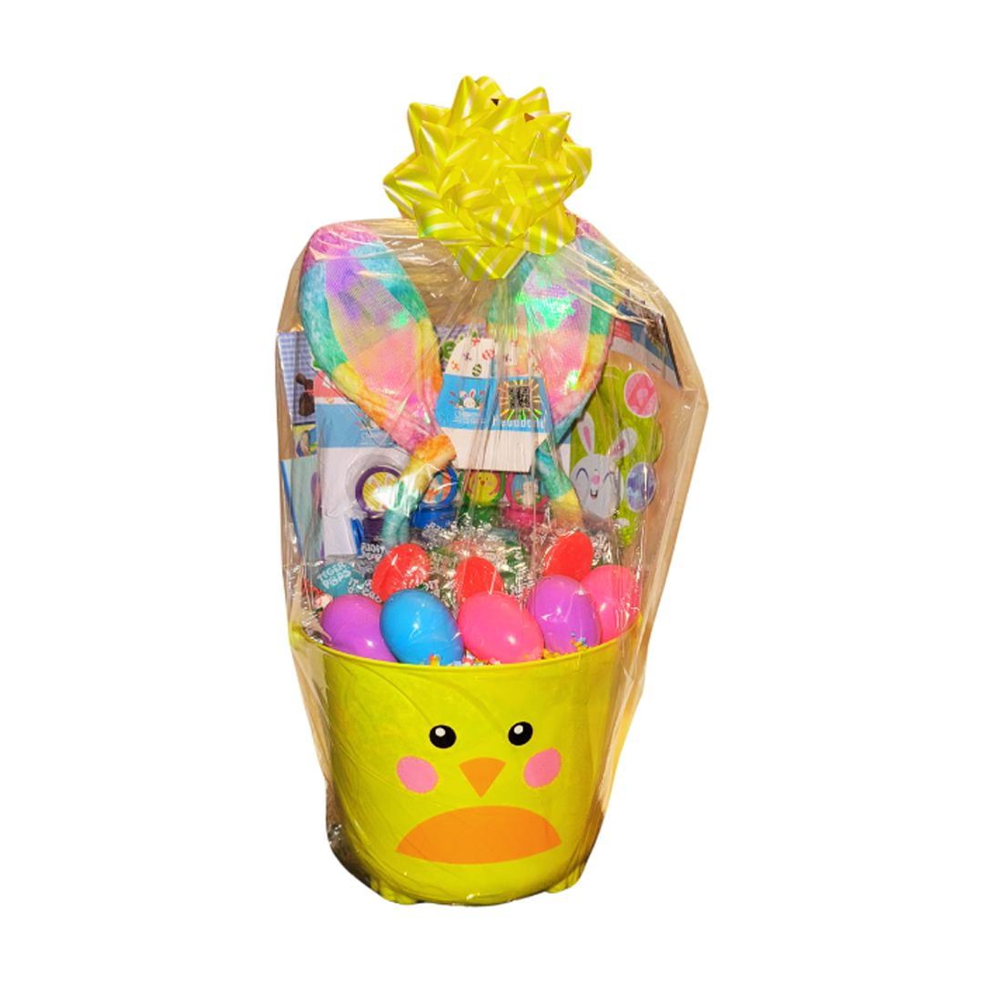 Yellow Custom Prefilled Easter Basket 44 Pieces, Candy Treats Toys Activity Books, All Youth