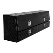 KFFKFF Contractor Truck Tool Box, 72 x 21 x 13 in, Black Aluminum TopSider Toolbox with Two Lower Drawers, Flip-Up Door, Weather-Resistant Storage Box with Latch, for Truck Bed Pickup