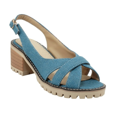 

TUOBARR Heels Sandals Women Women s Strappy Chunky Heel Dress Sandals Light blue