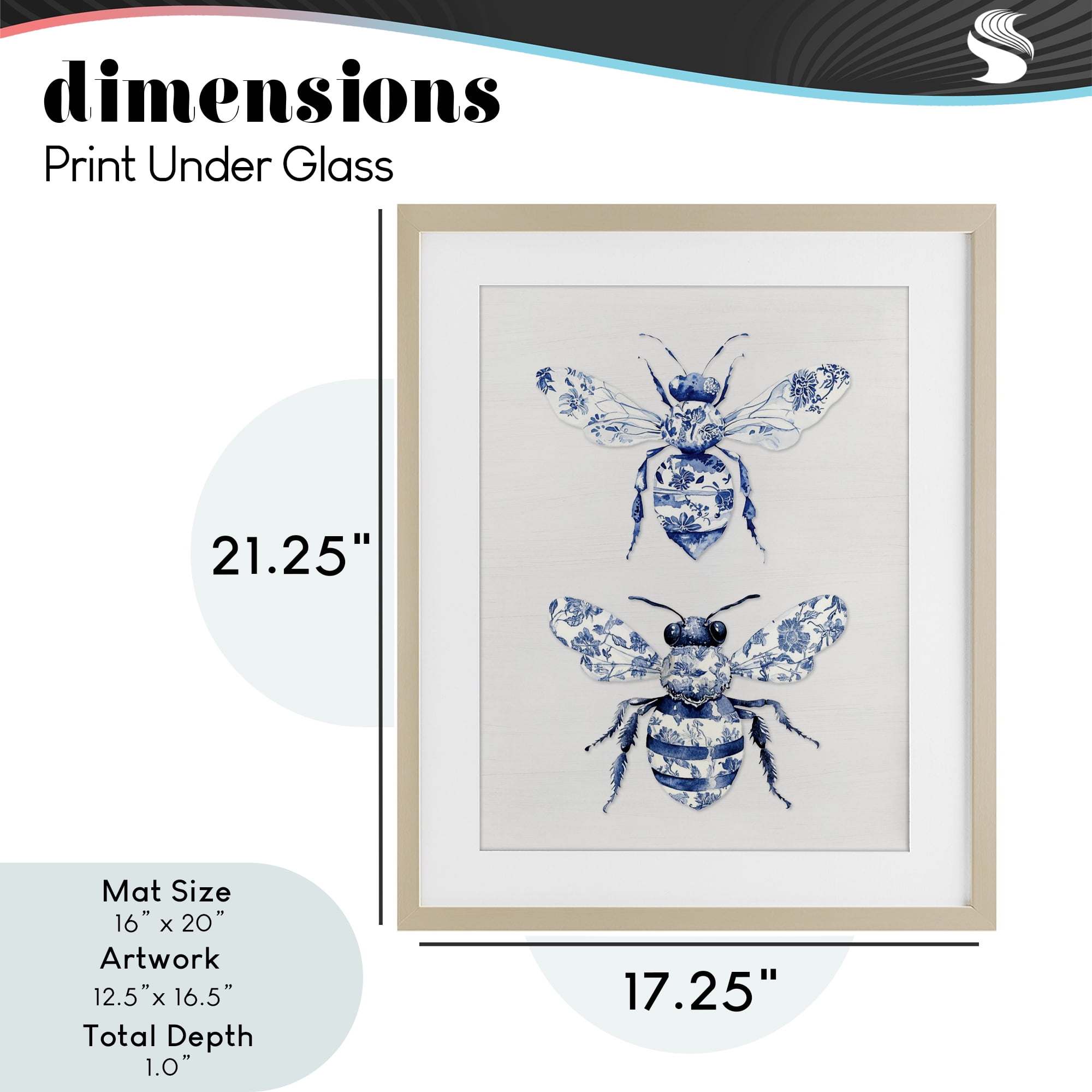 Toile Patterned Bees Birch Framed Print Under Glass, design by Lettered and Lined