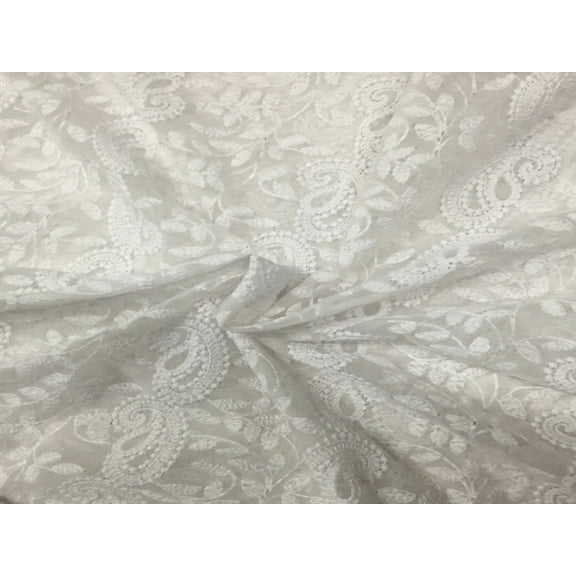 Georgette white sheer embroidered fabric ~ 44quot; wide