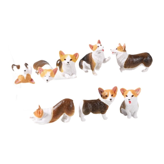 Conjunto de 8 figuras de resina de Corgi, estatuas de perros, esculturas de Corgi, decoraciones de animales para escritorio, sala de estar y