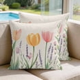 thumbnail image 2 of 16x16 Pillow Covers Set of 2, Spring Floral Square Throw Pillow Covers for Couch/Sofa/Living Room, Pink Yellow Tulip Botanical Summer Decorative Soft Pillowcases for Couch Throw Pillows, 2 of 9