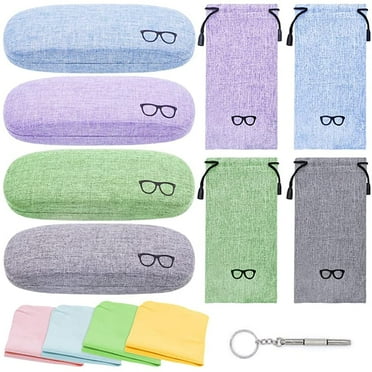 STONCEL 4 Pack Glasses Case, Hard Shell Eyeglasses Case with Storage Bag and Soft Glasses Cloth, Unisex Portable Sunglasses Case with  Glasses Screwdriver (4 Colors)