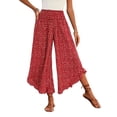 thumbnail image 2 of Karymi Linen&nbsp;Pants&nbsp;Women Boho Polka Dot Print High Waist Wide Leg Pants, Smocked Elastic Waist Flowy Cropped Culottes with Ruffle Hem, Vacation Palazzo Trousers Linen&nbsp;Pants&nbsp;Women, 2 of 5
