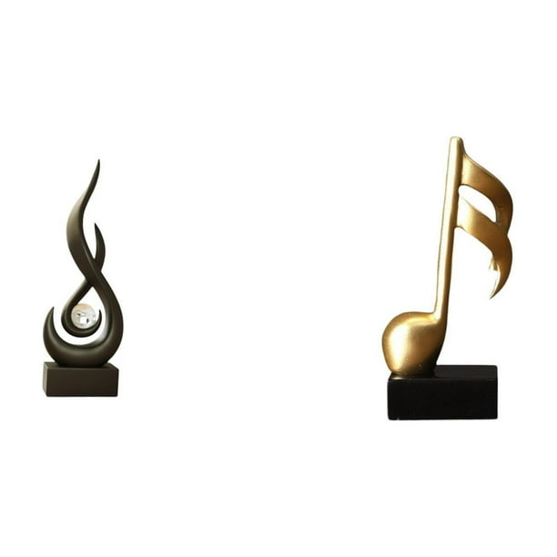 Escultura de resina con forma de nota musical . Figura abstracta de fuego. Adorno de mesa de arte moderno. Pieza para sala d