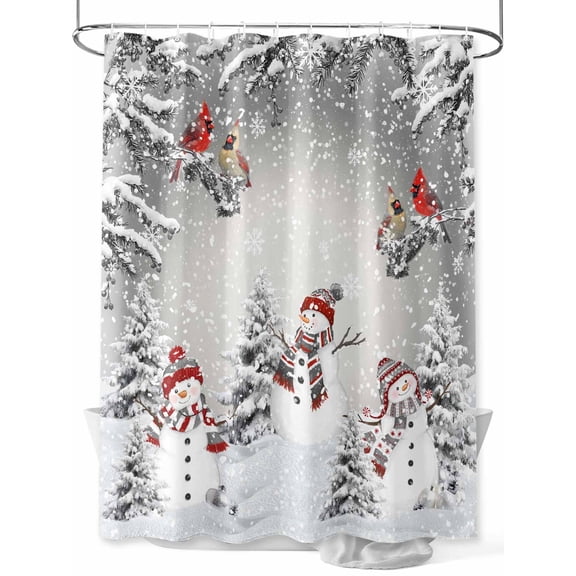 Fsddascl Gray Christmas Shower Curtain Set - 72" x 78" Washable Bathtub Curtain with 12 Hooks, Xmas Snowman Birds Tree Branch Snowflake Waterproof Fabric Stall Shower Curtains for Bathroom/Bathtub