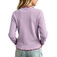 thumbnail image 5 of WAVSUF Girls T-Shirts Skinny Fit Round Neck Long Sleeve Fall Casual Cotton Tee Purple 5, 5 of 7
