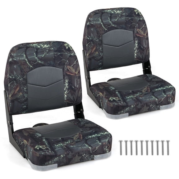 Gymax 2-Pack Boat Seats Folding Low Back Boat Chairs w/Thick Sponge Padding Hinges