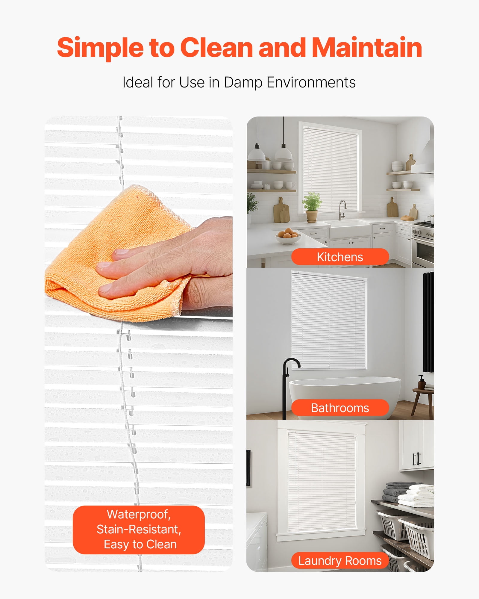 VEVOR Mini Blinds, 43.3" W x 48" H, 1" Slat Size, Cordless Horizontal Light Filtering No-Drill Mini Blind for Indoor Windows, Easy to Clean and Adjustable, for Home Decor, Room Darkening, White
