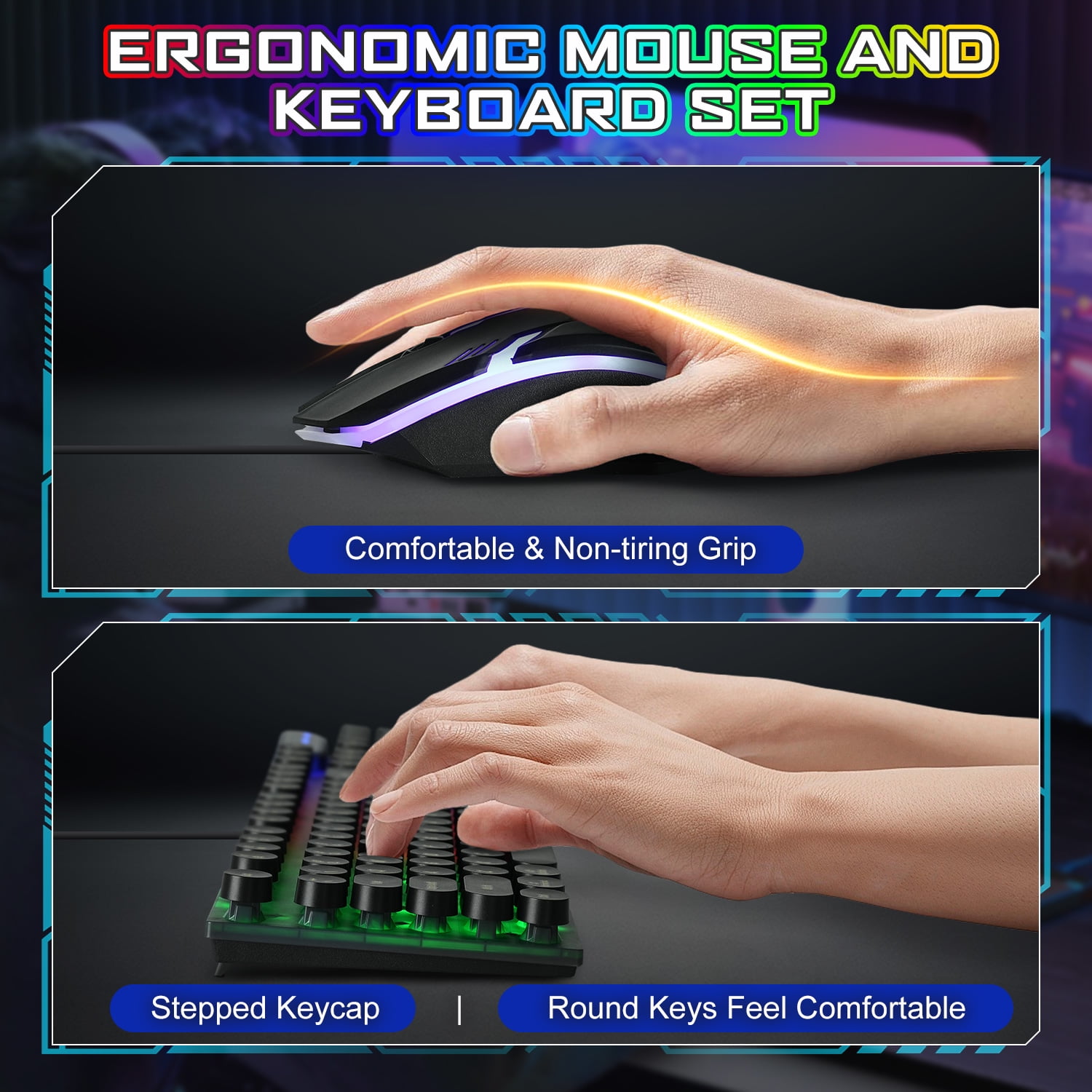 CMYBabee Mouse and Keyboard Combo, 104 Keys Wired gaming keyboard and mouse keyboard, Retro Punk Gaming RGB Keyboard, for Windows/Mac/PC (Black)