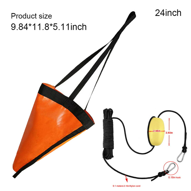 TureClos 24 Inch Kayak Canoe Drift Sock PVC Drogue Drifting Brake Portable  Power Boat Water Sports Rowing Replacement Accessories Orange Without Ball  