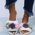 thumbnail image 2 of Xfvqtps Womens Plush Slippers Color Blocked Flowers Plush Fleece Line Non Slip Warm Winter Rubber Slippers Ladies Lovely Home Round Head Soft Sole Cotton Slippers Beige, 2 of 9