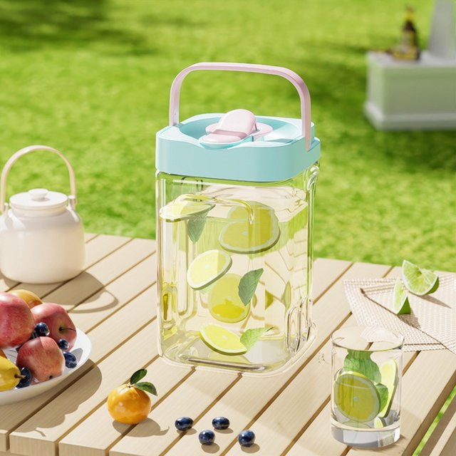 Large Capacity Beverage Dispenser With Easy Pour Spout For Home And Outdoor Use Durable Plastic Design With Measurement Markings For Convenient Drink Storage