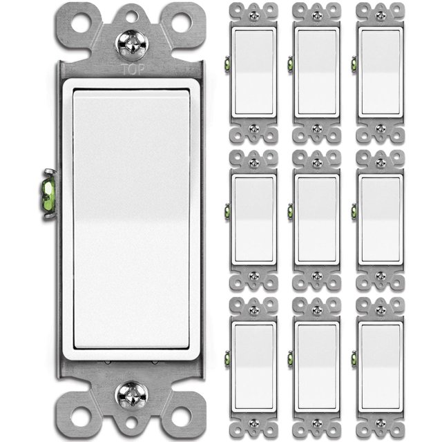 Woeilo 10 Pack Single Pole Decorator Wall Light Switch, 15A 120/277V, Paddle Light Switch, On/Off Rocker Interrupter, UL Listed, White Single Pole