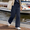 thumbnail image 5 of Women's High Waisted Wide Leg Pants, Single Breasted Office Trousers with Side Pockets, Structured Drape Casual Suit Pants for Work and Business Casual Dark Blue XXL, 5 of 5