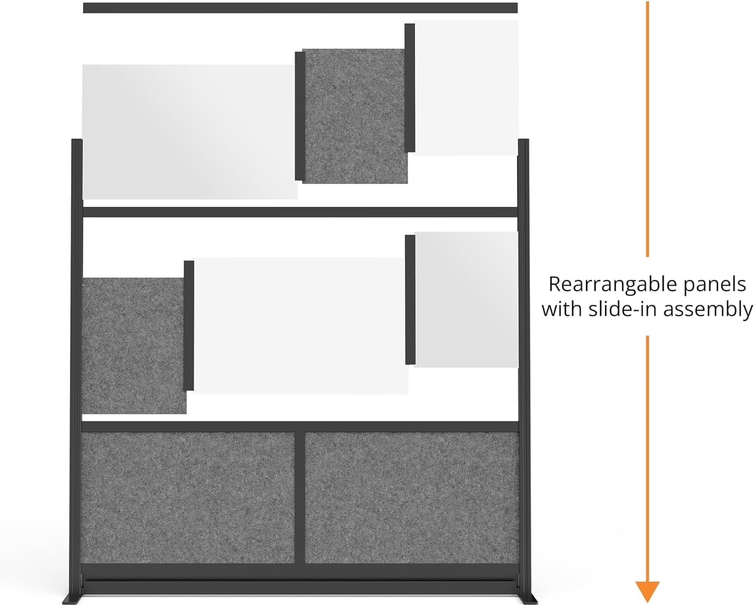 Stand Up Desk Store Workflow Modular Wall | 53'' x 48'' Wall | Expandable Partition Room Divider with Rearrangeable Frosted Acrylic, Sound Absorbent and Whiteboard Panels (Black Frame)