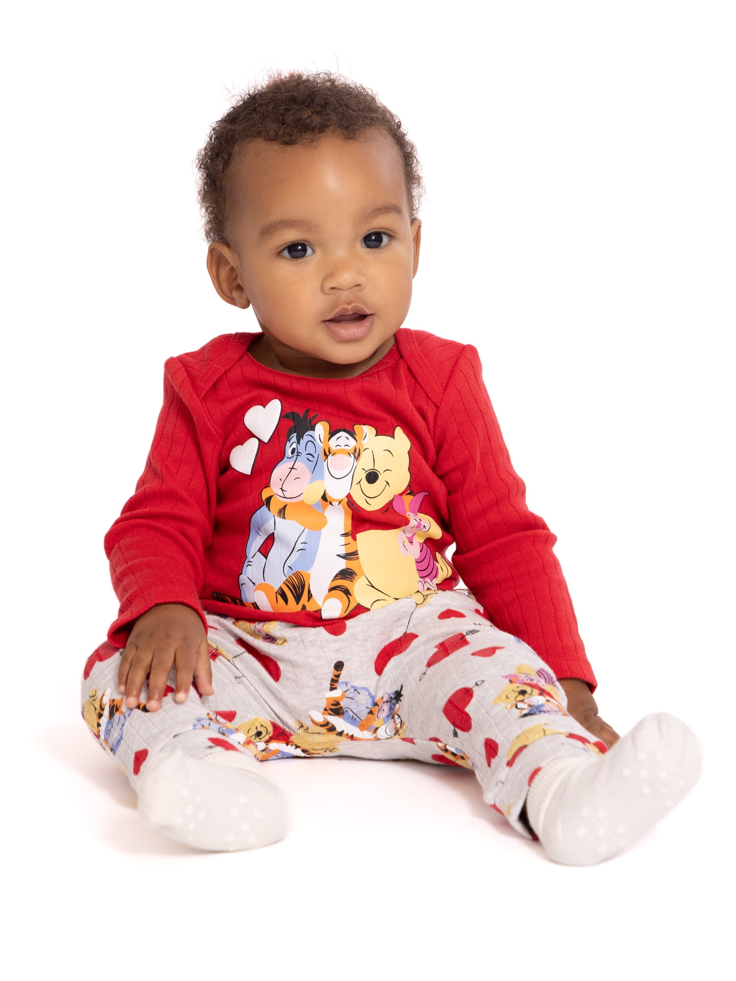 Winnie the Pooh Baby Girls Valentine's Day Long Sleeve Bodysuit with Matching Joggers, 2-Piece Set, Sizes Newborn-12M