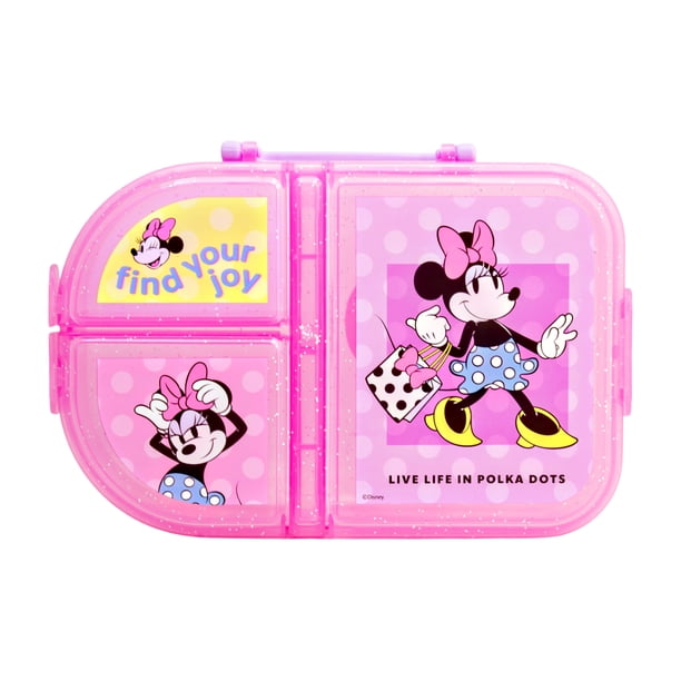 Contenedor Lunch Box Plástico, Diseño Minnie Mouse Disney Clásicos, 3 Divisiones con Cierre de Clip, Libre de BPA, Color Rosa