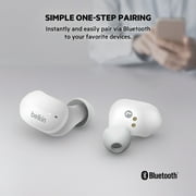 Belkin SoundForm True Wireless Earbuds, Bluetooth Headphones with Microphone, Touch Controls, IPX5 Sweat & Splash Resistant with Charging Case - White