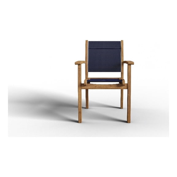 Perrin Stacking Teak Outdoor Dining Armchair in Blue (Set of 4)