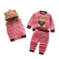 thumbnail image 3 of Baby Boy Outfits Boys Girls Cartoon Bear Print Flannel Hoodie Vest Pants 3 Piece Set Boys' Clothing Sets Hot Pink 12-18 Months, 3 of 4
