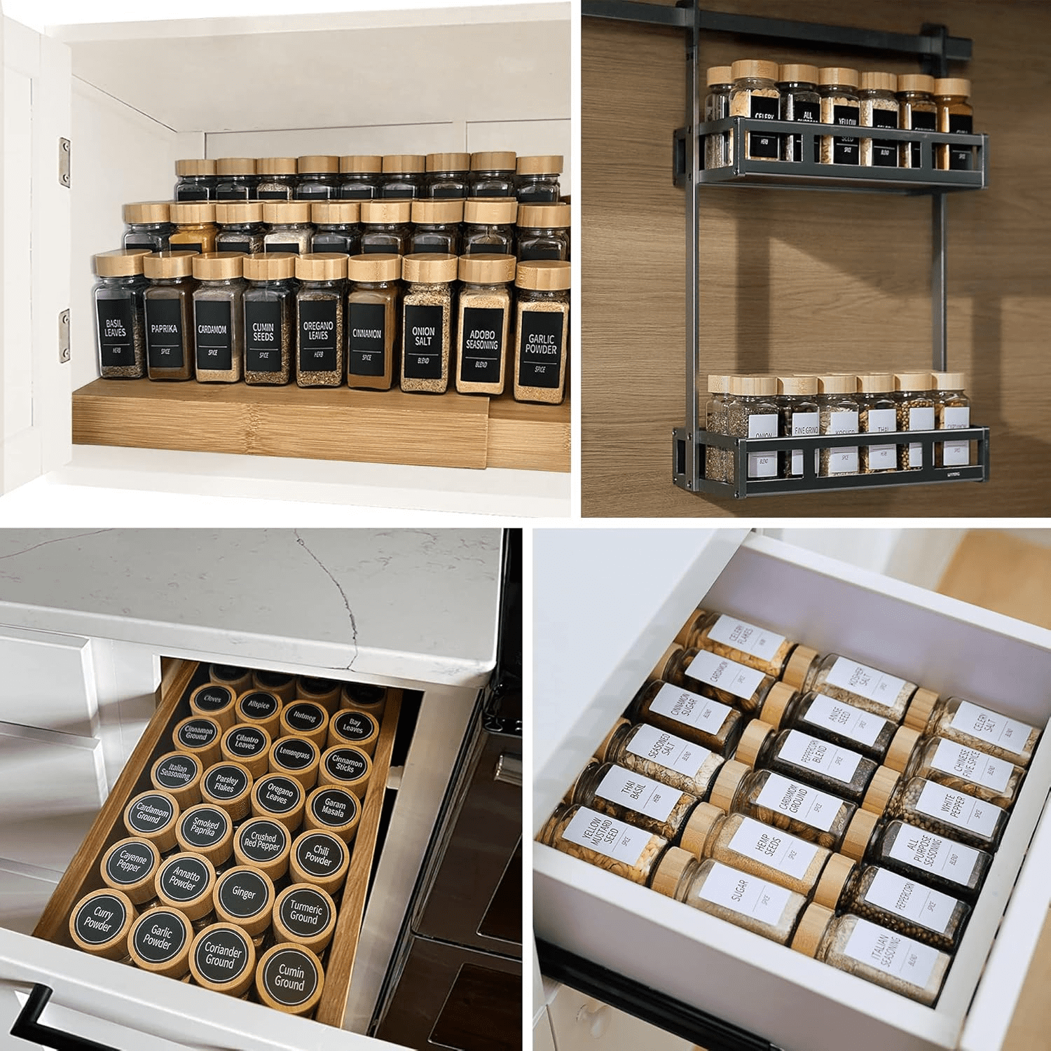 12 Pcs Glass Spice Jars with Bamboo Lids, 4 oz Glass Jars with Minimalist Farmhouse Spice Labels Stickers, Collapsible Funnel, Seasoning Storage Bottles for Spice Rack, Cabinet, Drawer