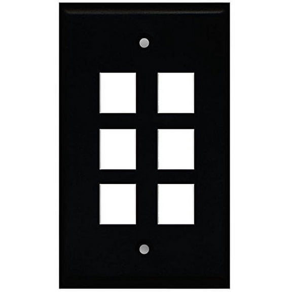 RiteAV Black 6 Port Blank Wall Plate - Flat