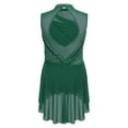 thumbnail image 4 of Raenseen Kids Girls Lyrical Dance Dress High Low Mesh Tutu Sparkly Gymnastics Leotard Figure Skating Dress Dark Green 10, 4 of 5