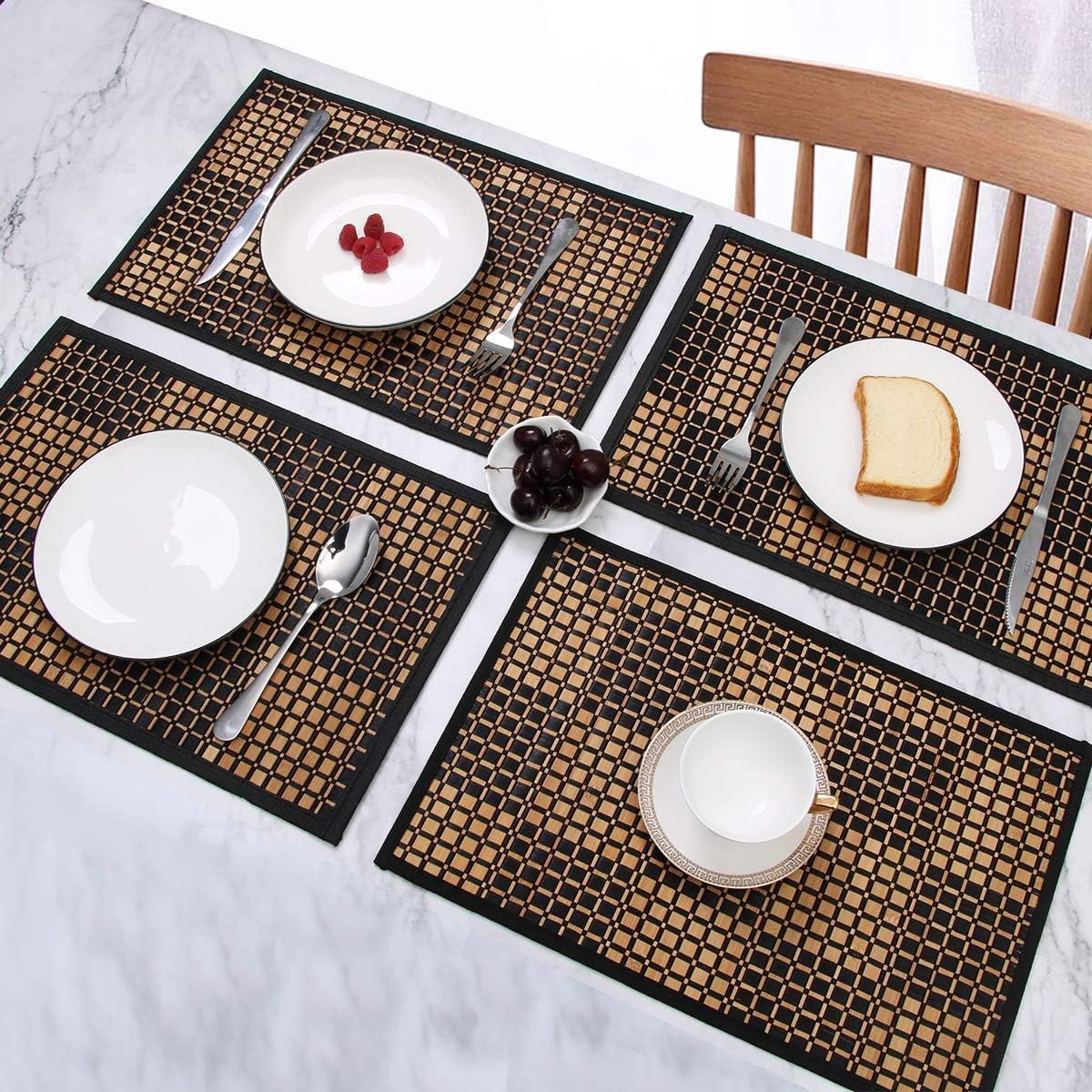 Placemats Set of 4 for Dining Table, Bamboo Place Mats for Kitchen Table Decor, Table Mats Heat Resistant & Non-Slip for Indoor/Outdoor Party, Table Placemats Set of 4 for Dinner Table