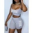 thumbnail image 1 of Lovelywholesale Pink Letter Print Crop Top Shorts Set, 1 of 3