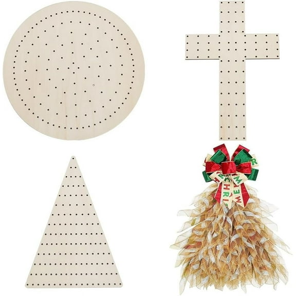 3Pcs Wood Wreath Board Frame Wooden Round Triangle Flower Wreath Boards with Holes for Mesh Wreath Form DIY Christmas Wreath Decor Supplies DIY