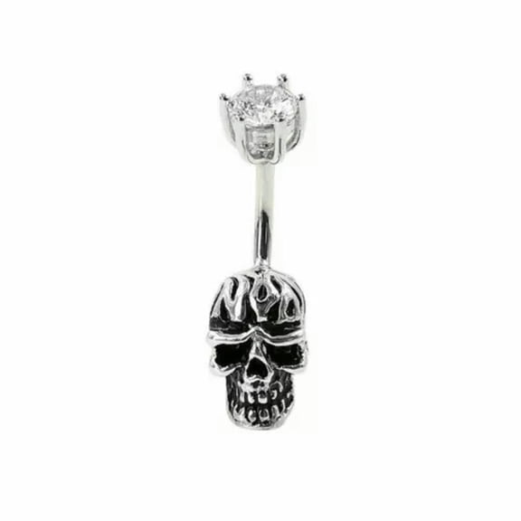QQTDFG 925 Sterling Silver Skull CZ Rock Belly Bar Button Navel Ring Piercing A1618-8mm