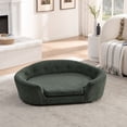 thumbnail image 2 of Oversized Oval Semi-Enclosed Dog Sofa, Olive Green Durable Linen Pet Bed with Button-Tufted Backrest, 130lbs Capacity, 2 of 10