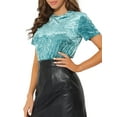 thumbnail image 4 of INSPIRE CHIC Chemise de Fête en Velours pour Femmes Col Rond Manches Courtes T-Shirt Décontracté S Bleu Clair, 4 of 6