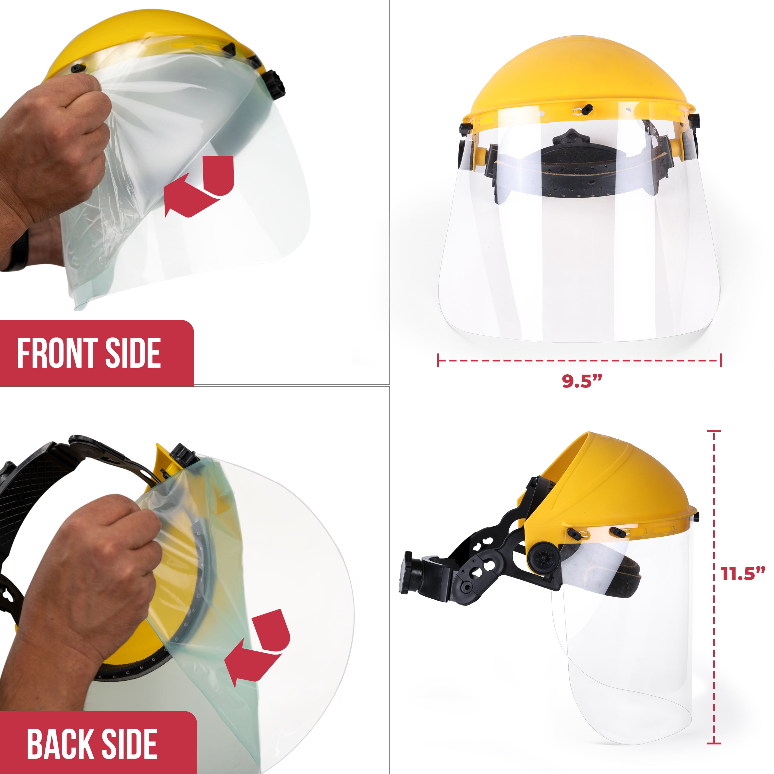 Safe handler Face Shield with Ratchet, Reusable Full Facial Protection, Yellow (Pack of 1)