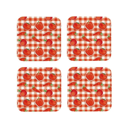 

Leather Coasters Set of 4 - Cute Tomato Square Chili Lightweight Non-Slip Drink Coasters for Desk Anti-Scalding Desk Cup Coasters for Office Table Decor Square