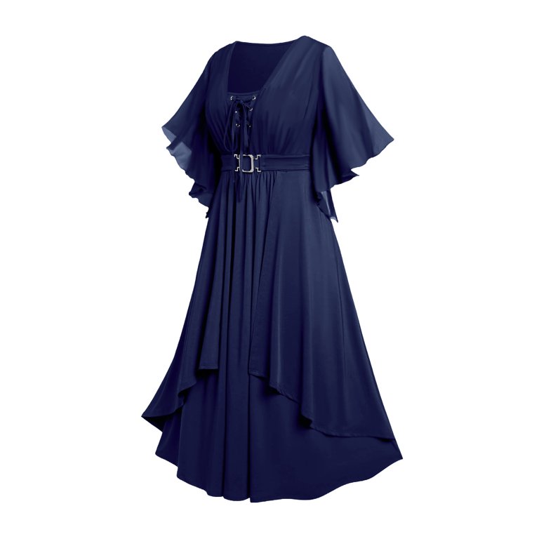 QQAMB Dresses for Women Plus Size Medieval Bell Sleeves Lace-up Swing Midi Dress Halloween Fairy Dresses Blue S - Walmart.com QQAMB Dresses for Women Plus Size Medieval Bell Sleeves Lace-up Swing Midi Dress Halloween Fairy Dresses Blue S - Walmart.com