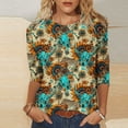 thumbnail image 3 of JTZGDY Western Shirts for Women Plus Size Ethnic Style Tops Plus Size 3/4 Lenght Sleeve Vintage Bleached Crewneck Tunic Tees Loose Oversied Graphic Tshirt Tops Multicolor#02 M, 3 of 6