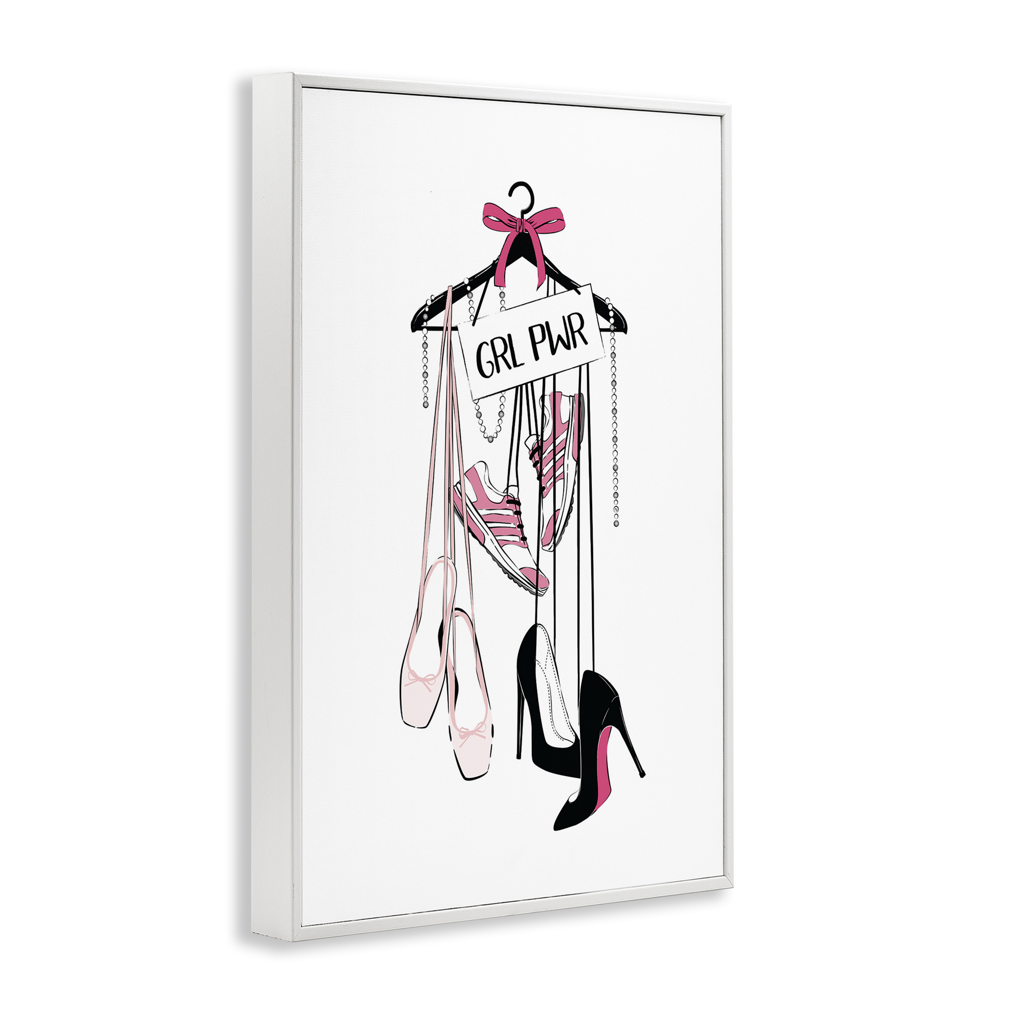 Stupell Industries Grl Pwr Hanging Shoes Beauty & Fashion Painting White Framed Art Print Wall Art, 16 x 24