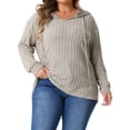 thumbnail image 1 of Sudaderas con capucha de mujer plus size GRACE & GRANDEUR, livianas, con cordón, de manga larga, moda, 3X, color caqui, 1 of 1