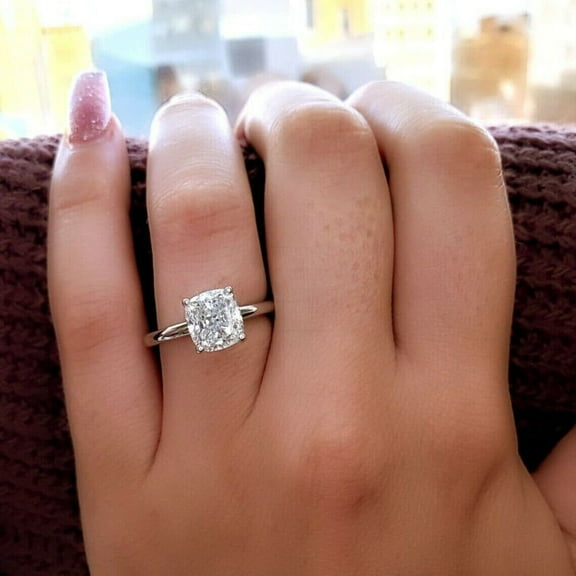 3.00 Cts Cushion Moissanite Diamond Engagement Ring / 18k White Gold Plated Anniversary Ring/ Wedding Ring / Dainty Ring / Promise Ring