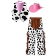 thumbnail image 5 of vastwit 4Pcs Unisex Cowboy Cowgirl Costume Kids Cow Print Vest with Pants Bandanna Western Cowboy Hat Pink 6, 5 of 9