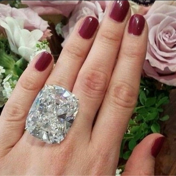 925 Sterling Silver Shiny Huge White Birthstone  Crystal Wedding Rings