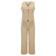 thumbnail image 5 of (clearance Sale)MSJUHEG Two Piece Sets Plain T Shirts Lounge Pants Women's Solid Color Suit Vest Pants Patchwork Casual Two Set Fall Tops Khaki L, 5 of 5